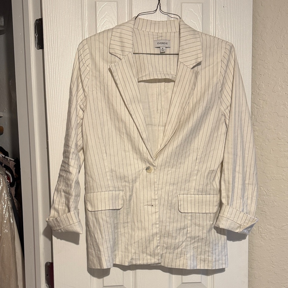 Evereve Cream Pinstripe Blazer